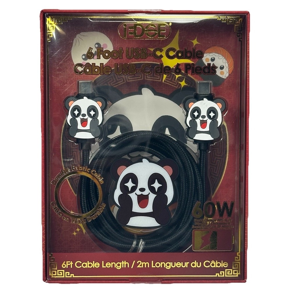 iEdge Panda USB C Cable 6FT 60W Fast Charging Braided Charger Cord Cute